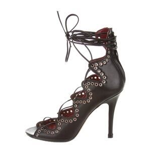 ISABEL MARANT Black Leather Ghillies Lace-Up Sandals Heels